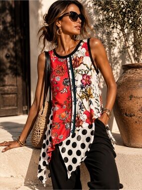Desigual Mixed-Print Sleeveless Tank